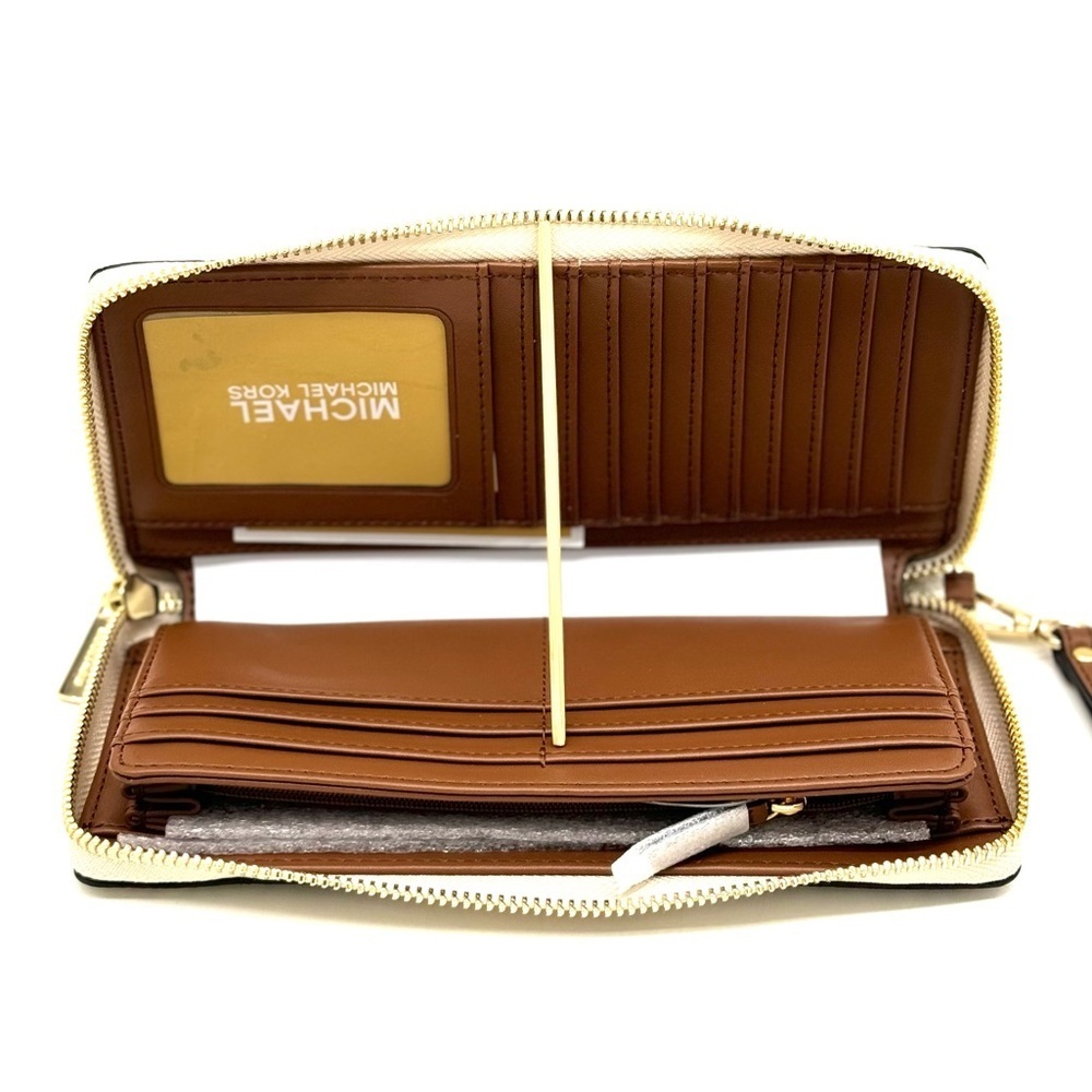 Michael Kors Large Travel Continental Wallet Wristlet Vanilla/Brown - Picture 7 of 9